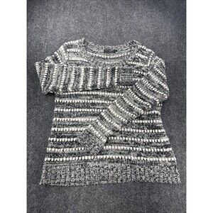 Effeci Marled Chunky Knit Sweater Gray White Crewneck Women’s Large Cozy